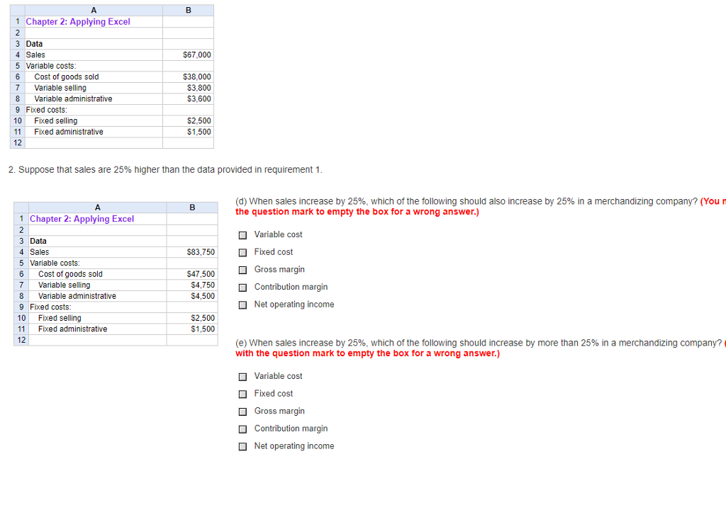 1 Chapter 2: Applying Excel 3 Data 4 Sales 5 Variable