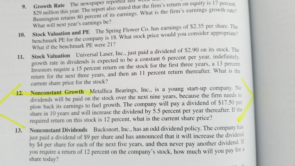 Hello, I need help finding the non constant growth for the following