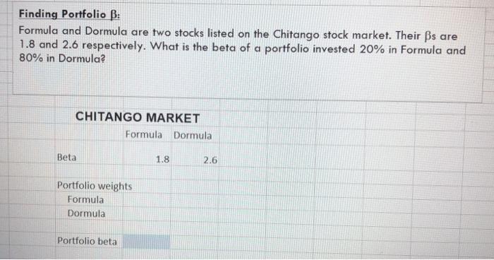  Finding Portfolio B: Formula and Dormula are two stocks listed on