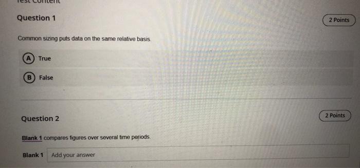answer 1-10 or thumbs down Question 1 2 Points Common sizing puts