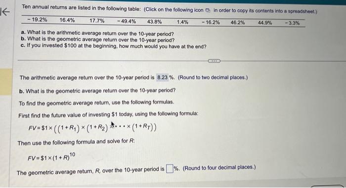  a. What is the arithmetic average return over the 10-year period?