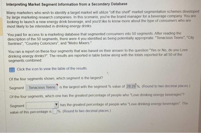  Interpreting Market Segment Information from a Secondary Database Many marketers who