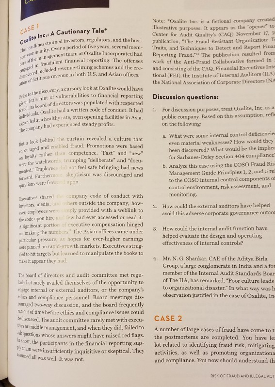 internal auditing: assurance & advisory services. 4th edition CH. 8 CASE