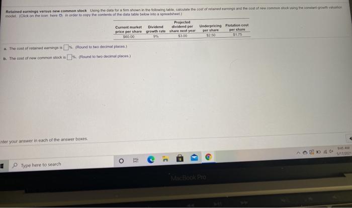  Retained earnings versus new common stock Using the data for a