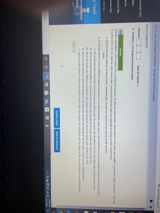  Search this course Ch 07: End-of-Chapter Problems Bonds and Thelt Valuation