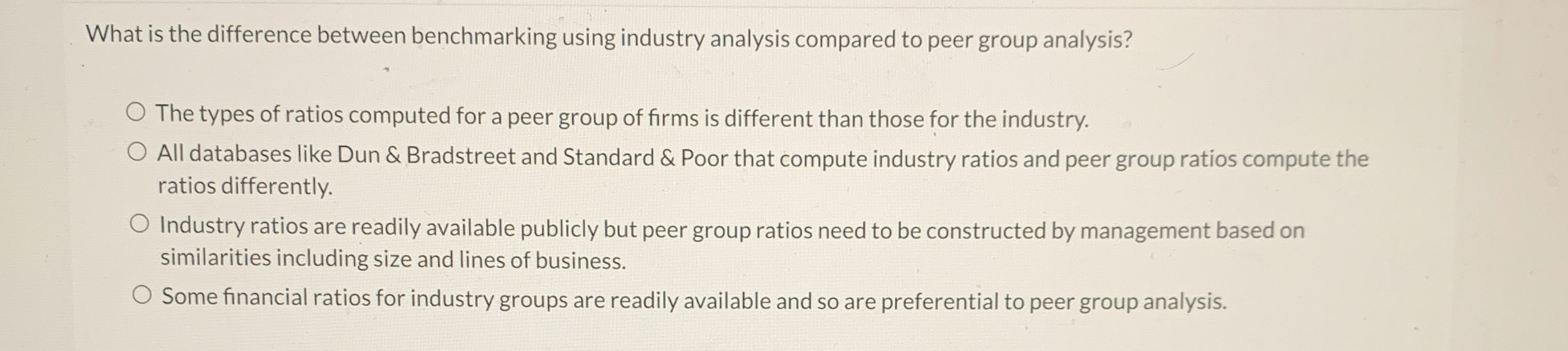  What is the difference between benchmarking using industry analysis compared to