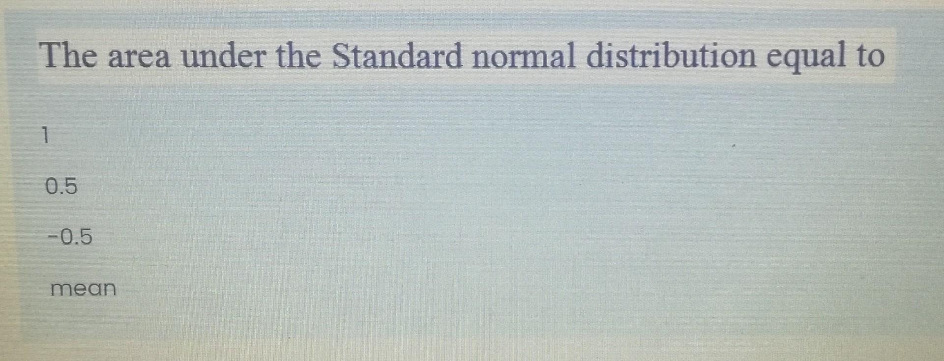 The area under the Standard normal distribution equal to 1 0.5
