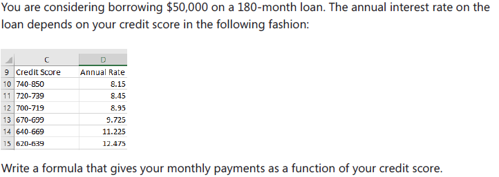  Please show work in excel. You are considering borrowing $50,000 on