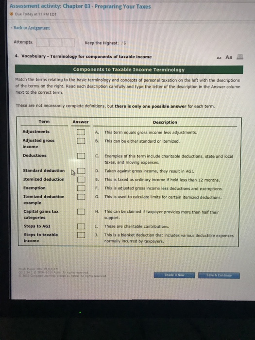  Assessment activity: Chapter 03-Prepraring Your Taxes e Due Today at 11
