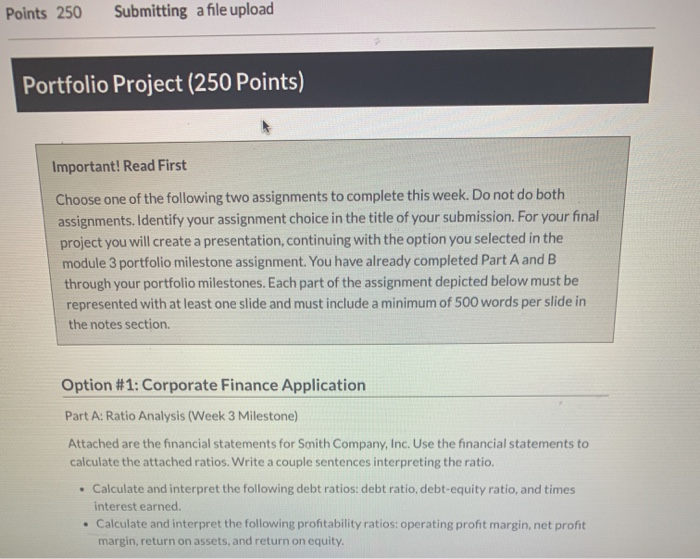  Submitting a file upload Points 250 Portfolio Project (250 Points) Important!