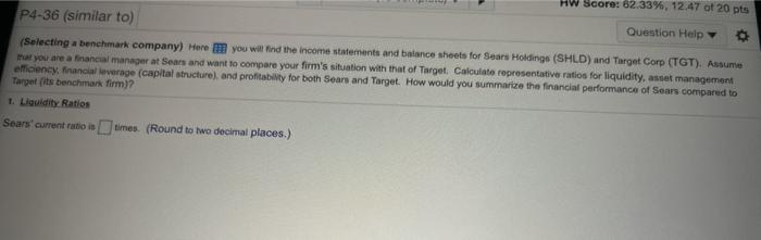 for Sears Holdings (SHLD) and Target Corp (TGT). Aasume that you are