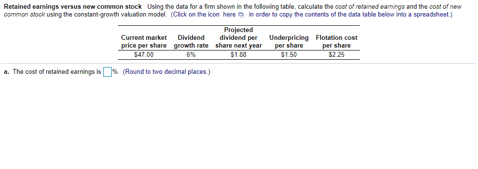 Retained earnings versus new common stock Using the data for a