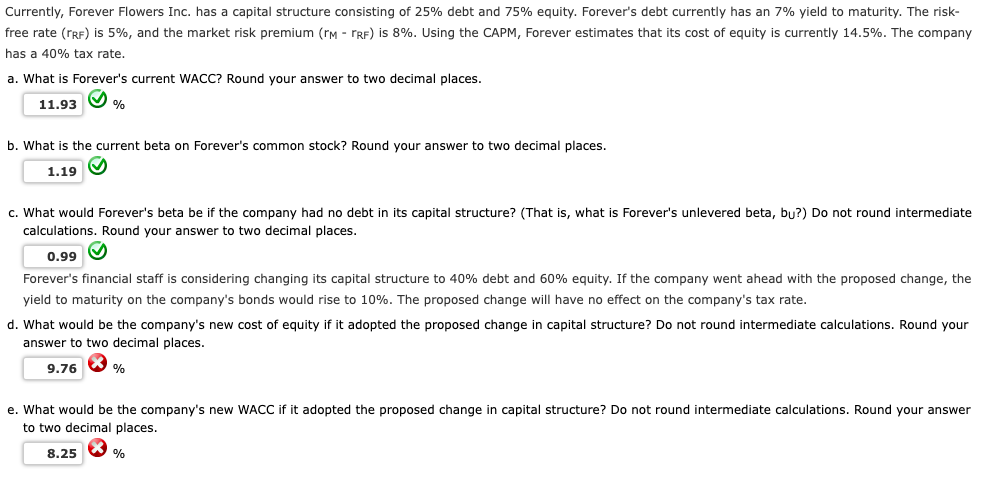Need help with parts d and e please! Currently, Forever Flowers Inc.
