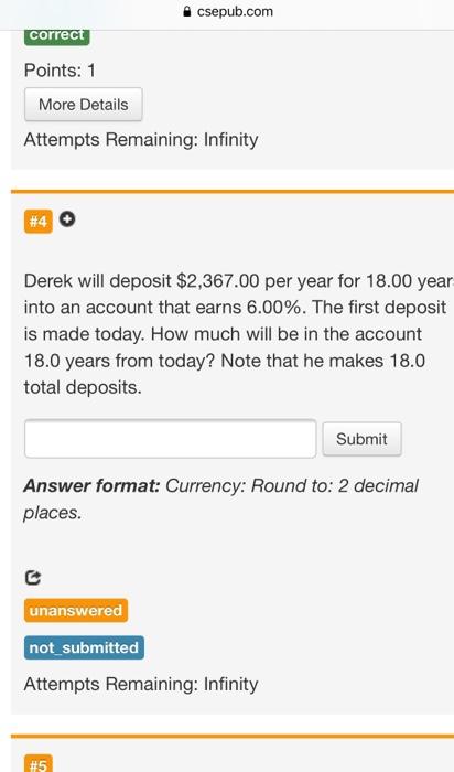  A csepub.com correct Points: 1 More Details Attempts Remaining: Infinity #4