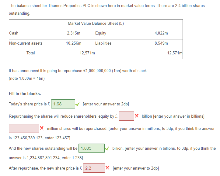 The balance sheet for Thames Properties PLC is shown here in