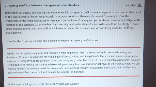 7. Agency conflicts between managers and shareholders Aa Aa Remember, an