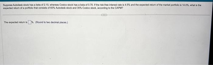 help me solve my hw problem Suppose Autodesk stock has a beta