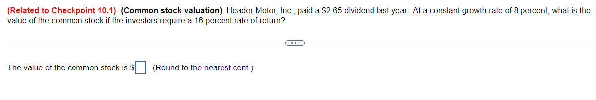 valuation) The common stock of NCP paid $1.27 in dividends last year.
