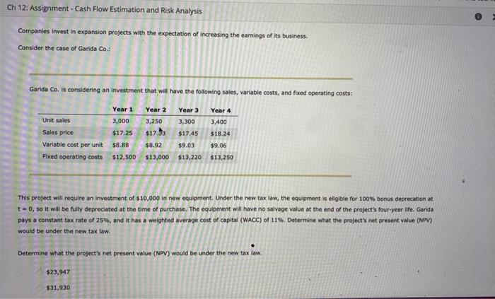  Ch 12: Assignment - Cash Flow Estimation and Risk Analysis Companies