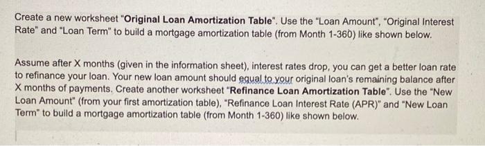  Create a new worksheet "Original Loan Amortization Table". Use the "Loan