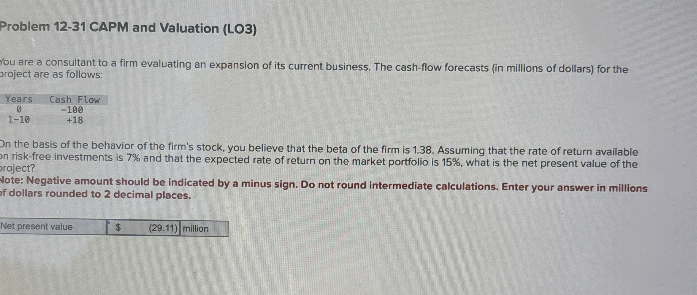  Problem 12-31 CAPM and Valuation (LO3) You are a consultant to