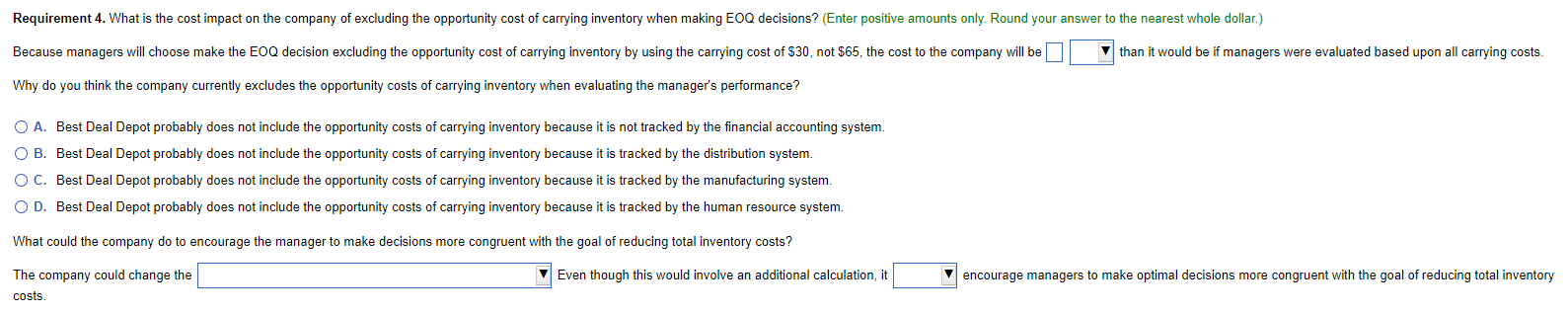 model. Begin by selecting the formula used to calculate EOQ. (D= Demand