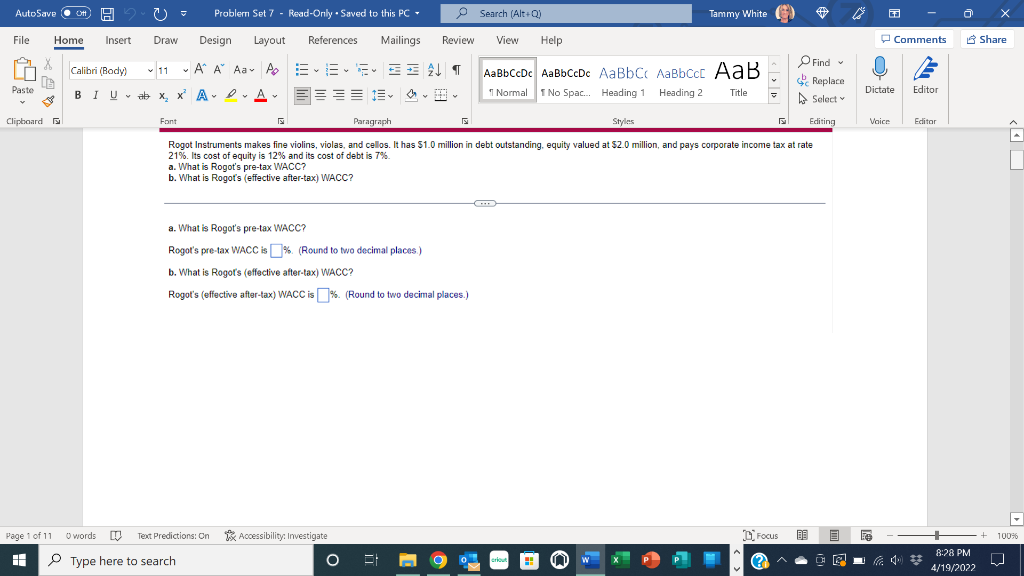  AutoSave Om H CH 20- Problern Set 7 - Read-Only. Saved