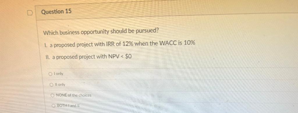 1. market risk II. company-specific risk O BOTHA and 11 NEITHER I