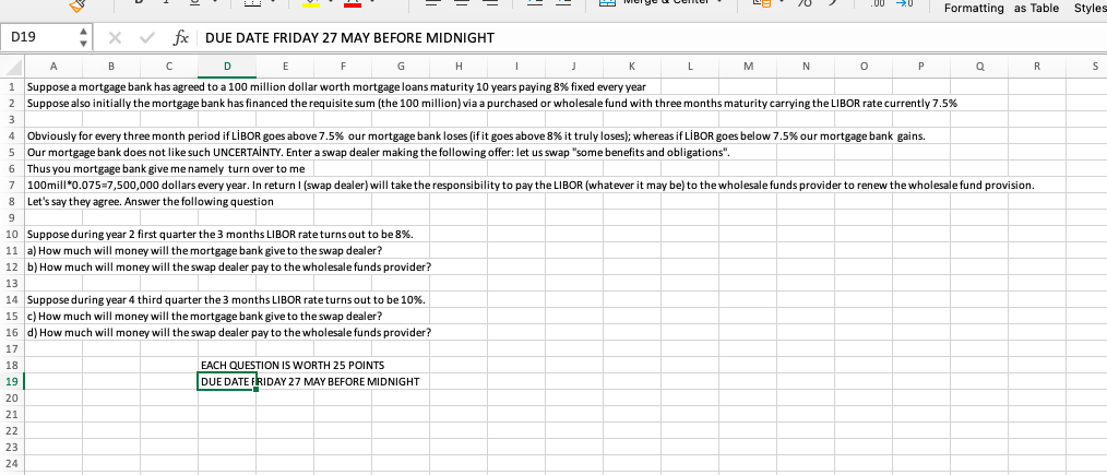 Formatting as Table Styles D19 ; X fx DUE DATE FRIDAY