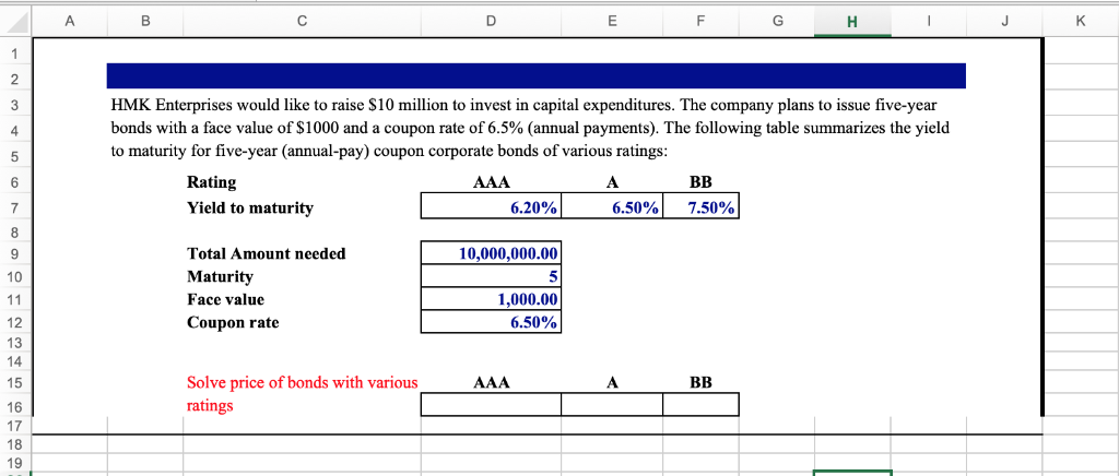  Please show steps for how to solve in Excel HMK Enterprises