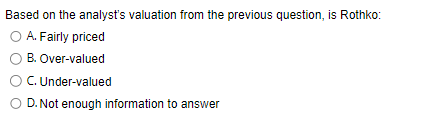 A. Fairly priced B. Over-valued C. Under-valued D. Not enough information to