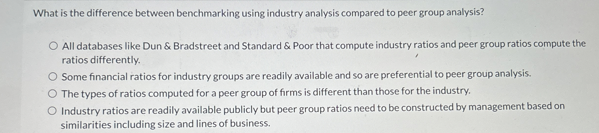  What is the difference between benchmarking using industry analysis compared to