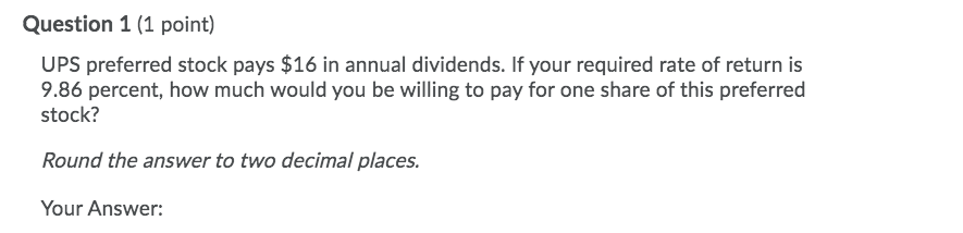 5D2 Question 2 (1 point) Calculate the expected standard deviation on stock: