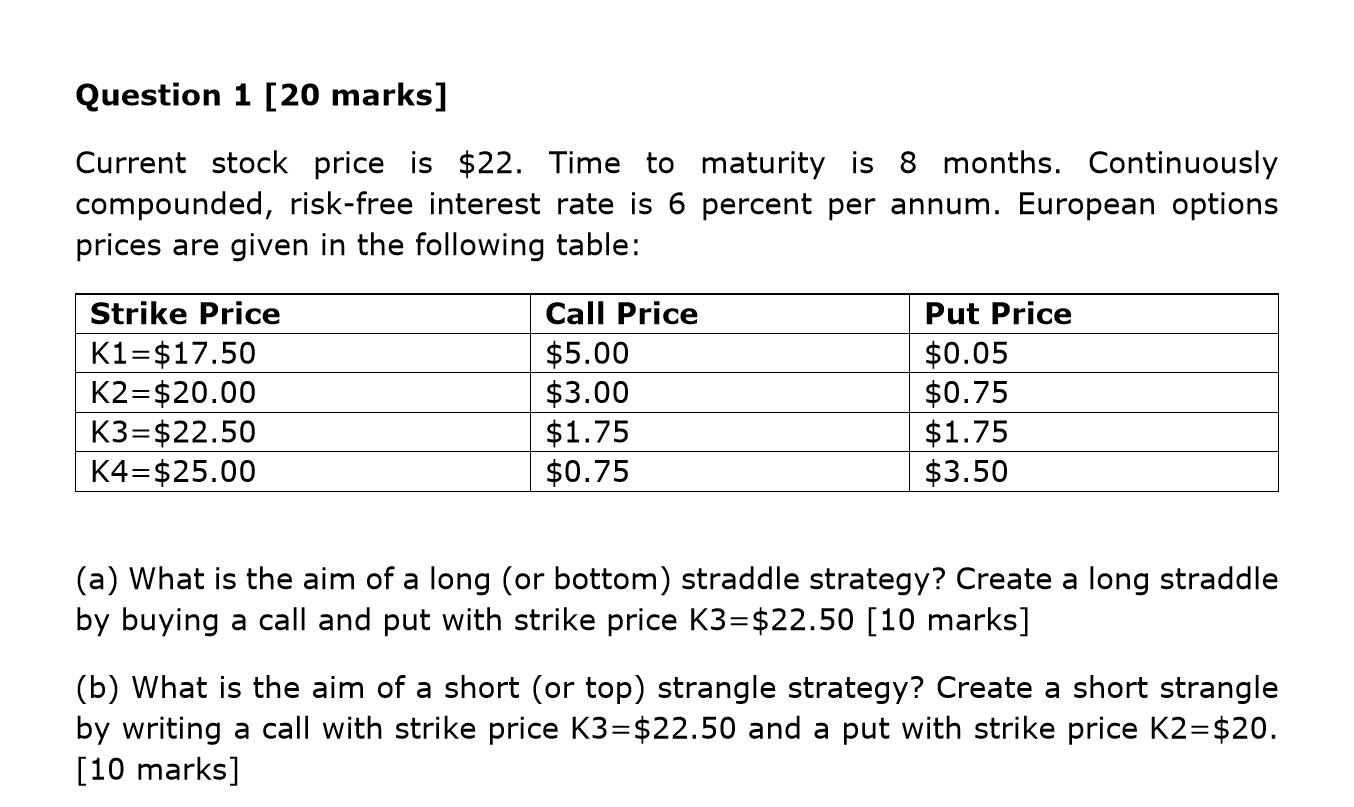  Question 1 [20 marks] Current stock price is $22. Time to