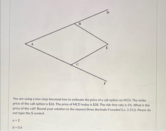  D B E F You are using a two-step binomial tree