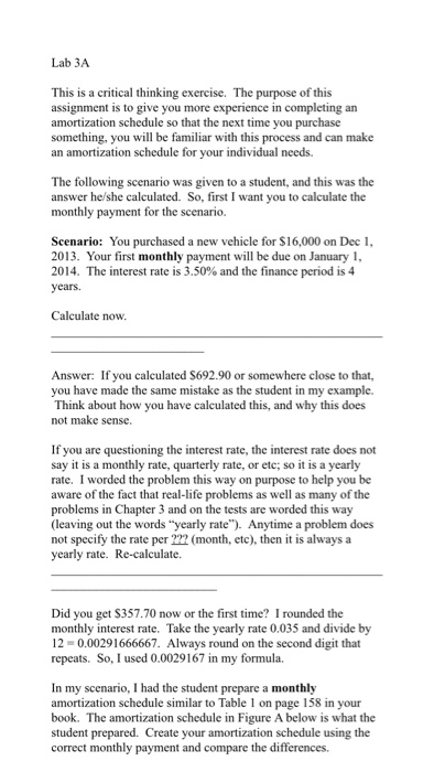  Problem about interest Lab 3A This is a critical thinking exercise.