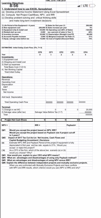  LTE Learning Objectives 8:56 1. Understand how to use EXCEL Spreadsheet