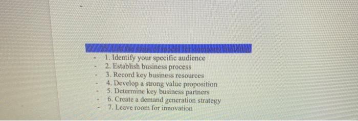 question is list the steps of model for company building. it is