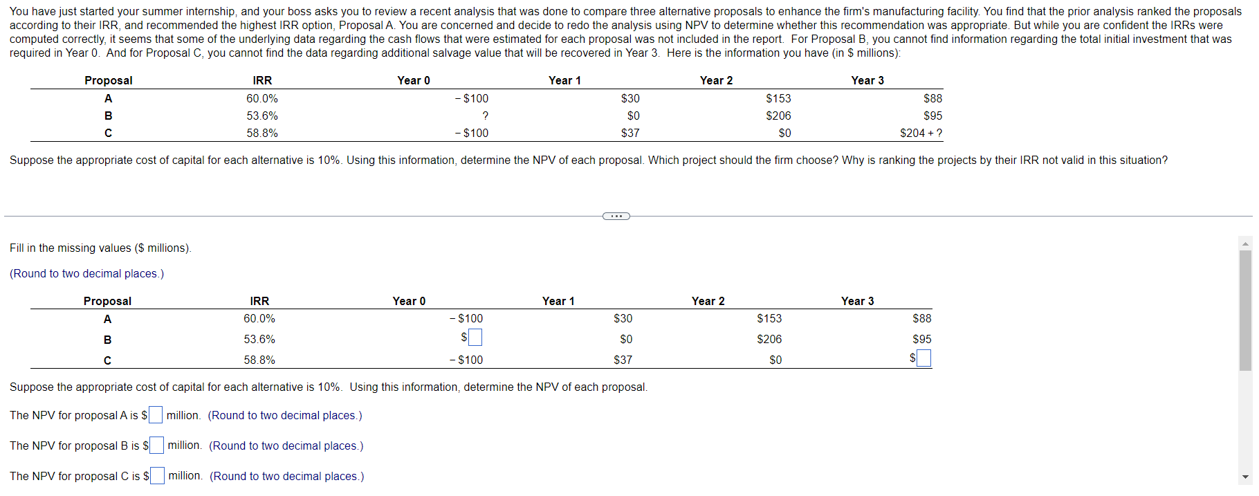  required in Year 0. And for Proposal C, you cannot find