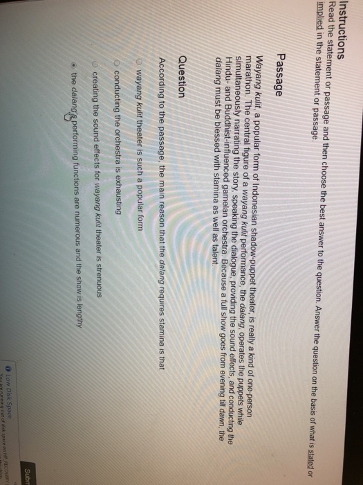  Instructions Read the statement or passage and then choose the best