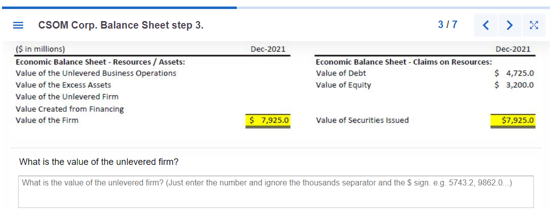 of equity? (Just enter the number ar What is the market value