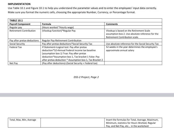  I need help to the excel IMPLEMENTATION Use Table 10.1 and