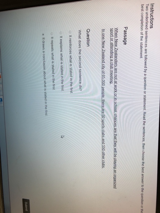  Instructions Two underlined sentences are followed by a question or statement.