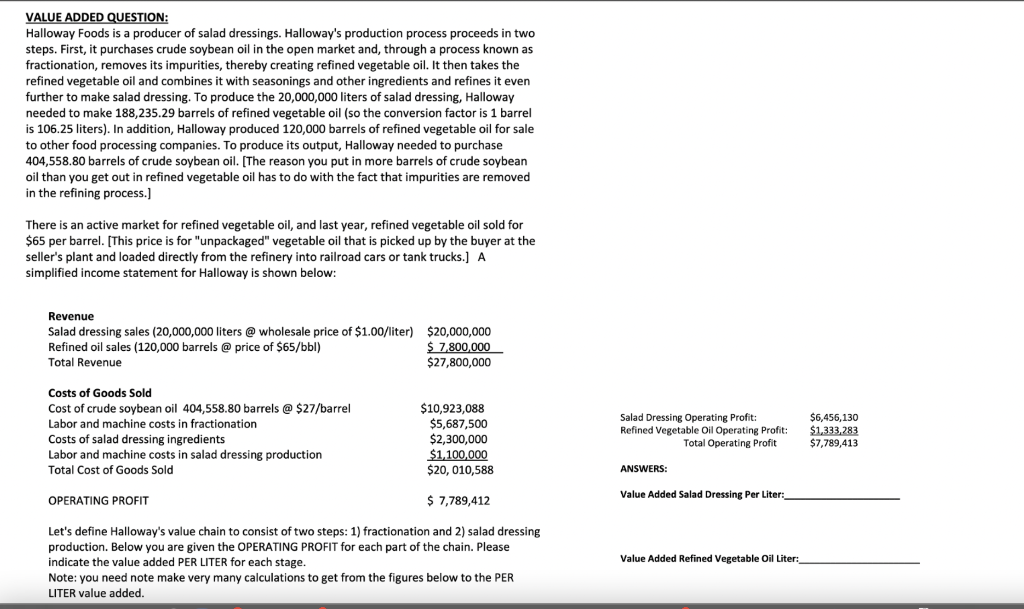 the question is on the right hand side - the value added