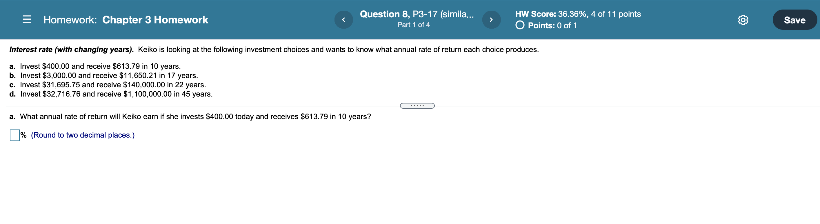 = Homework: Chapter 3 Homework Question 8, P3-17 (simila... Part 1