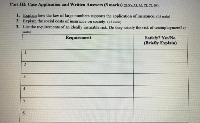  Part III: Case Application and Written Answers (5 marks) alo's: A1,A2.CI.C.D)