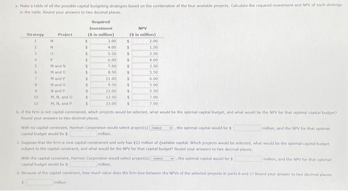 the table. flound your answers to twe decinal places Round your anwers