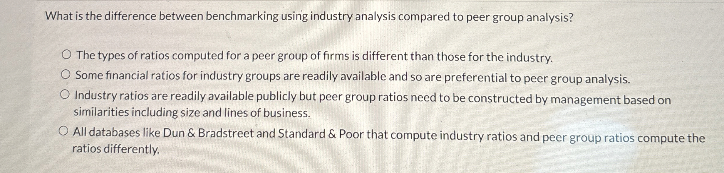  What is the difference between benchmarking using industry analysis compared to