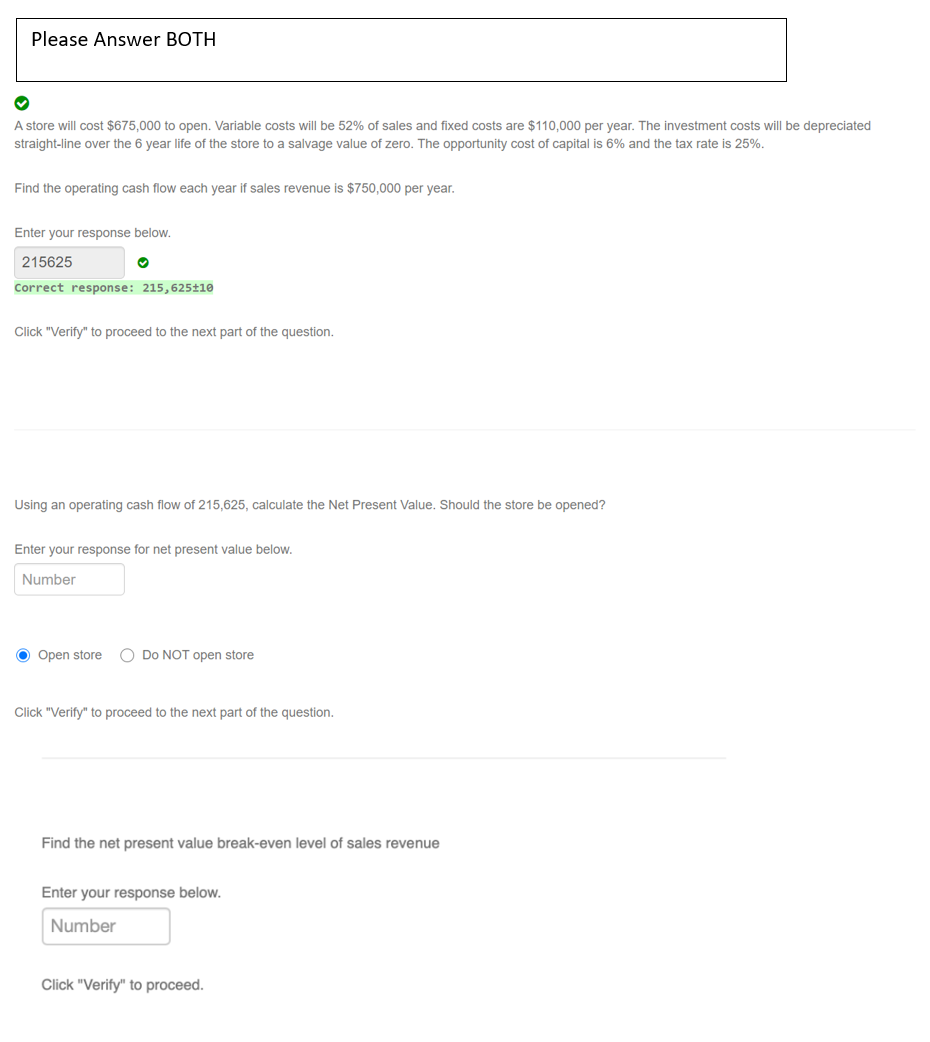 Please Answer BOTH A store will cost $675,000 to open. Variable