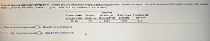  Retained earnings versus new common stock Using the data for a